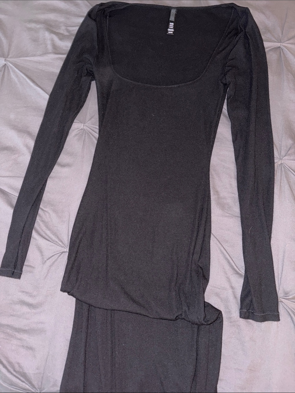 SKIMS Black Long Sleeve Scoop Neck Maxi Dress